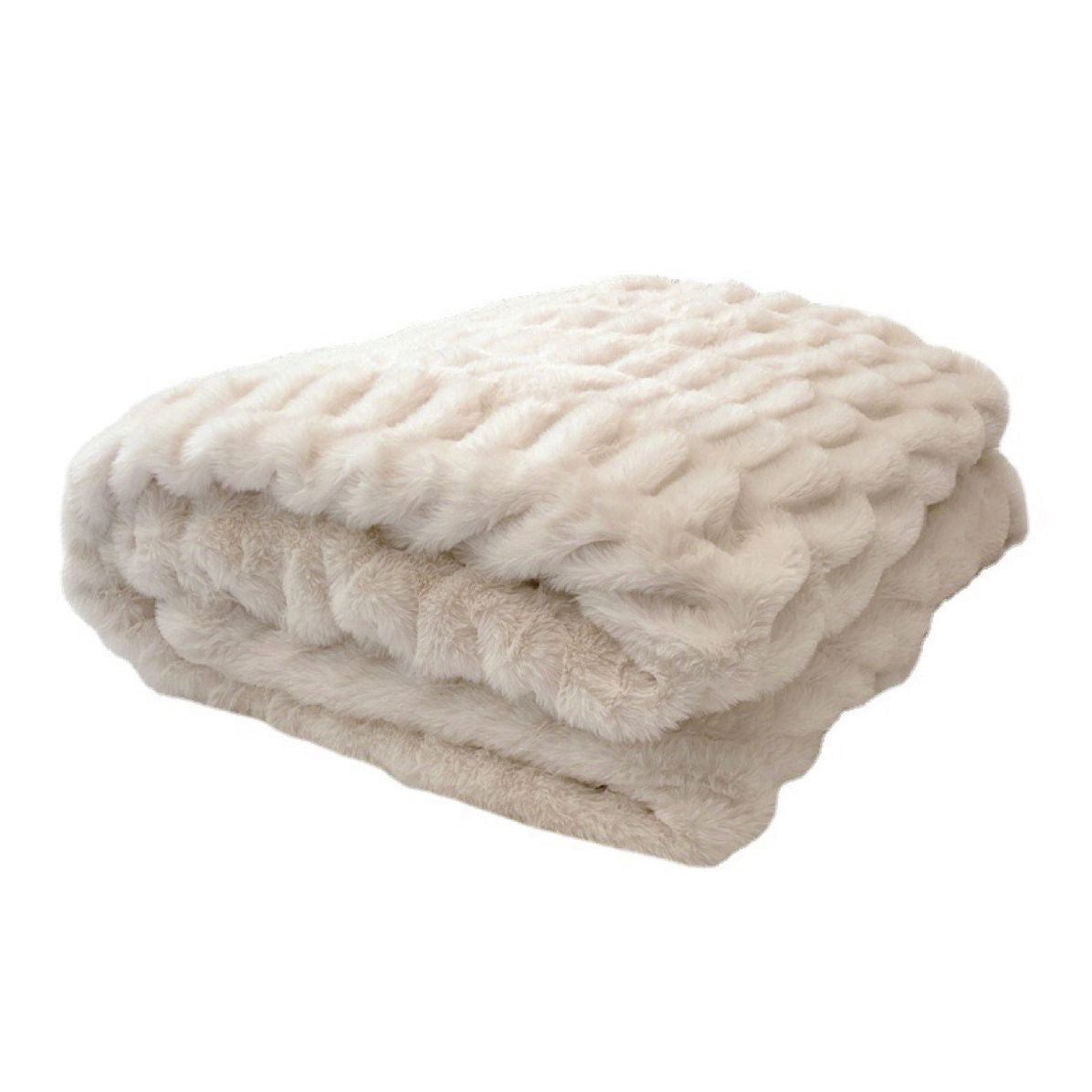 Folded ruched plush blanket on white, cream tone, for the Beige 150x200cm blanket option