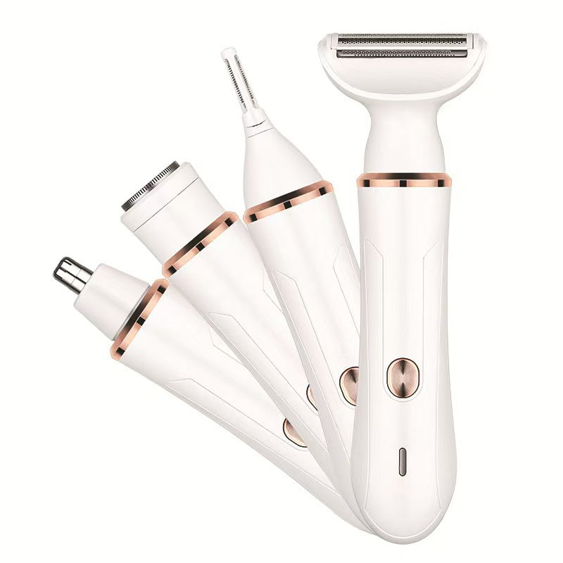 White grooming kit with foil shaver, nose, and eyebrow heads and rose gold trim