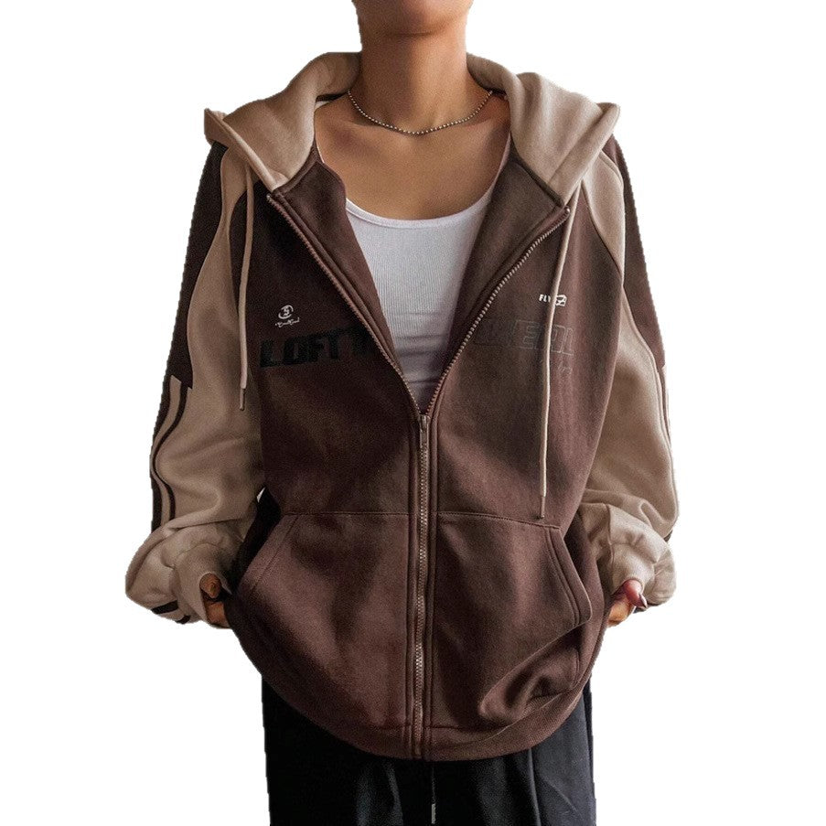 Dark brown loose fit hooded sweatshirt front view