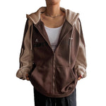 Dark brown loose fit hooded sweatshirt front view