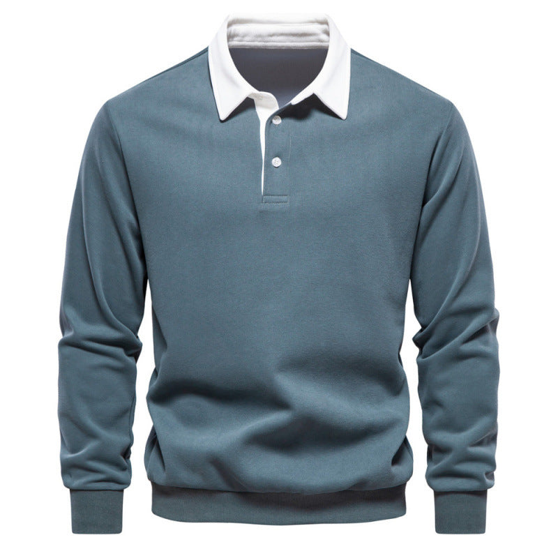 Top down clean shot of the long sleeve polo collar pullover laid flat