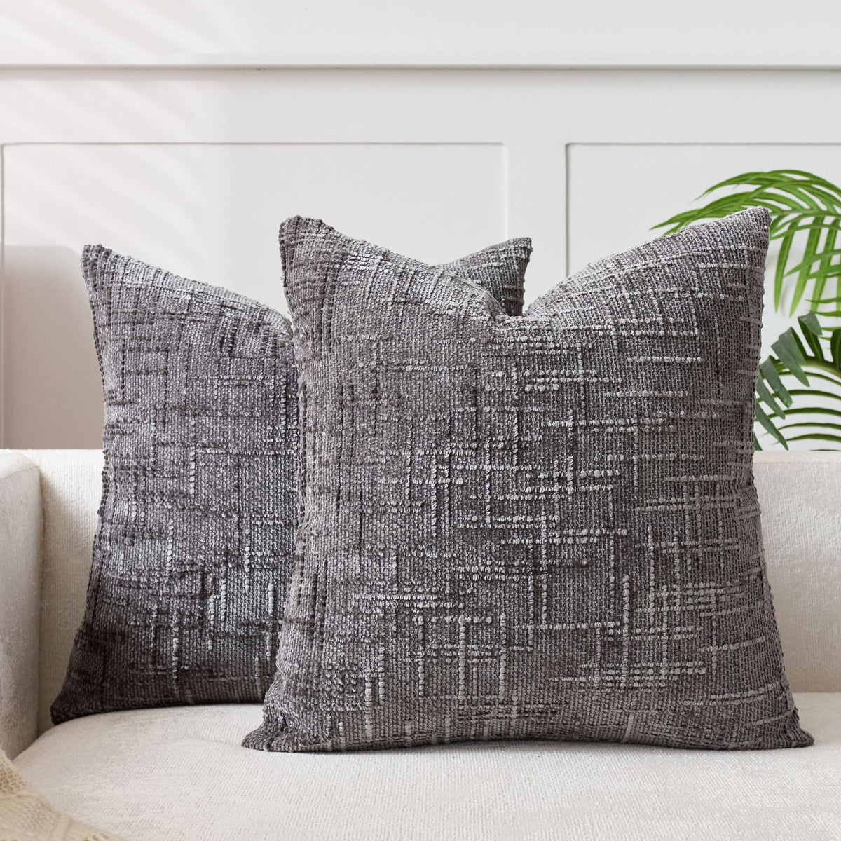 Textured chenille throw pillow cover with a woven crosshatch surface, a solid colour decorative cushion case