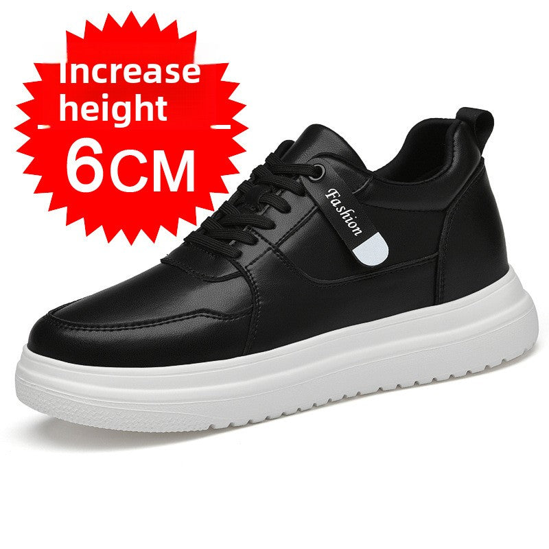 Black low-top sneaker with a Fashion tag strap and a chunky white sole, 6 cm hidden lift version