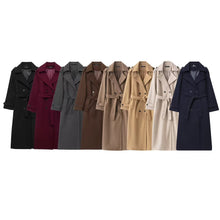 Womens Double Breasted Belted Woollen Look Overcoat