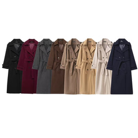 Womens Double Breasted Belted Woollen Look Overcoat