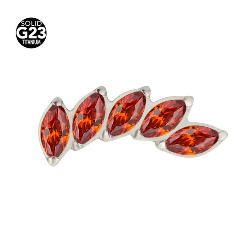 G23 titanium piercing stud with a curved row of marquise cubic zirconia stones