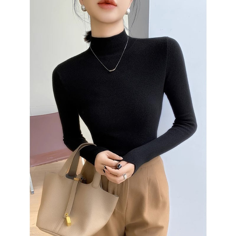 Winter and autumn black style semi-high-neck knitted women's top