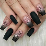 Press-On Nails, Long Coffin, Floral and Ombre Designs