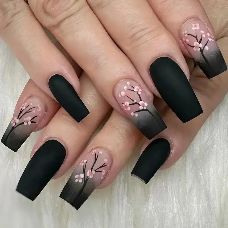Floral ombre nail stickers styled for an at-home manicure look