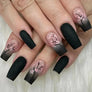 Press-On Nails, Long Coffin, Floral and Ombre Designs