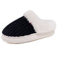 Soft plush slipper with open heel scuff design and molded textured EVA sole