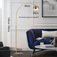 Arc LED floor lamp shown from the side to reveal the full curve of the arm
