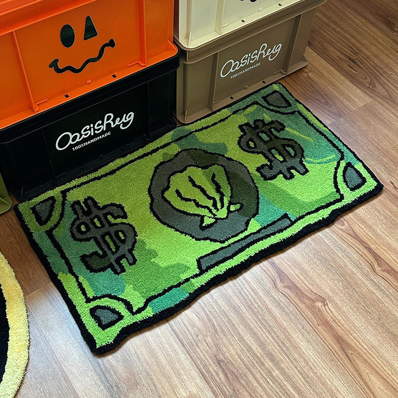 Cartoon Currency Faux Cashmere Rug | styled with daily outfit