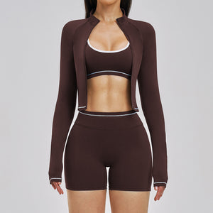Sports and fitness activewear side profile showing the close stretch knit fit