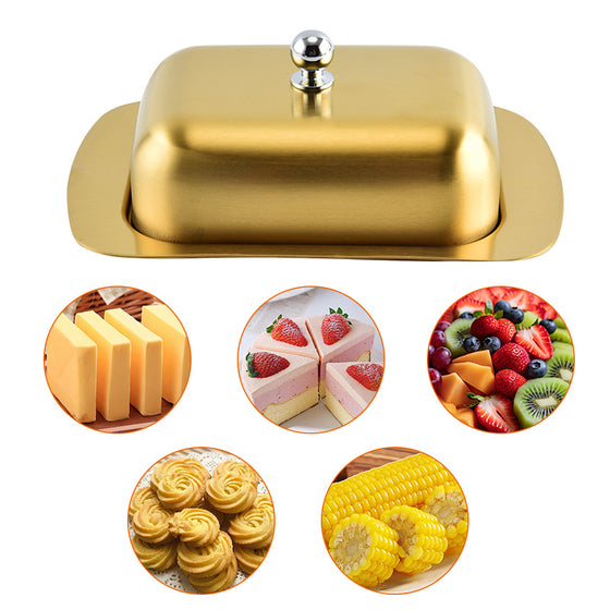 Stainless Steel Butter Dish with Domed Lid in Silver or Gold Finish