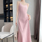 Triacetate Suspender Midi Dress | scale reference with hand