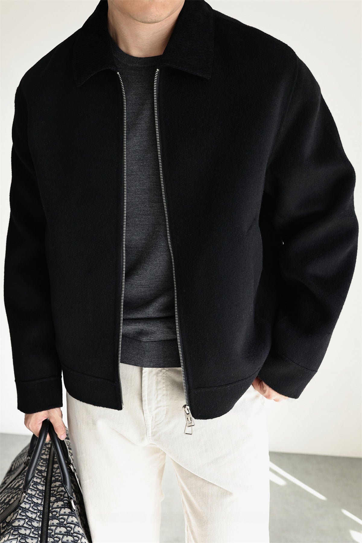 Wool Blend Corduroy Lapel Jacket | feature highlight close