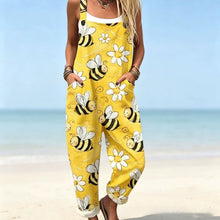 Women's Printed Loose Overalls with Adjustable Straps and Pockets