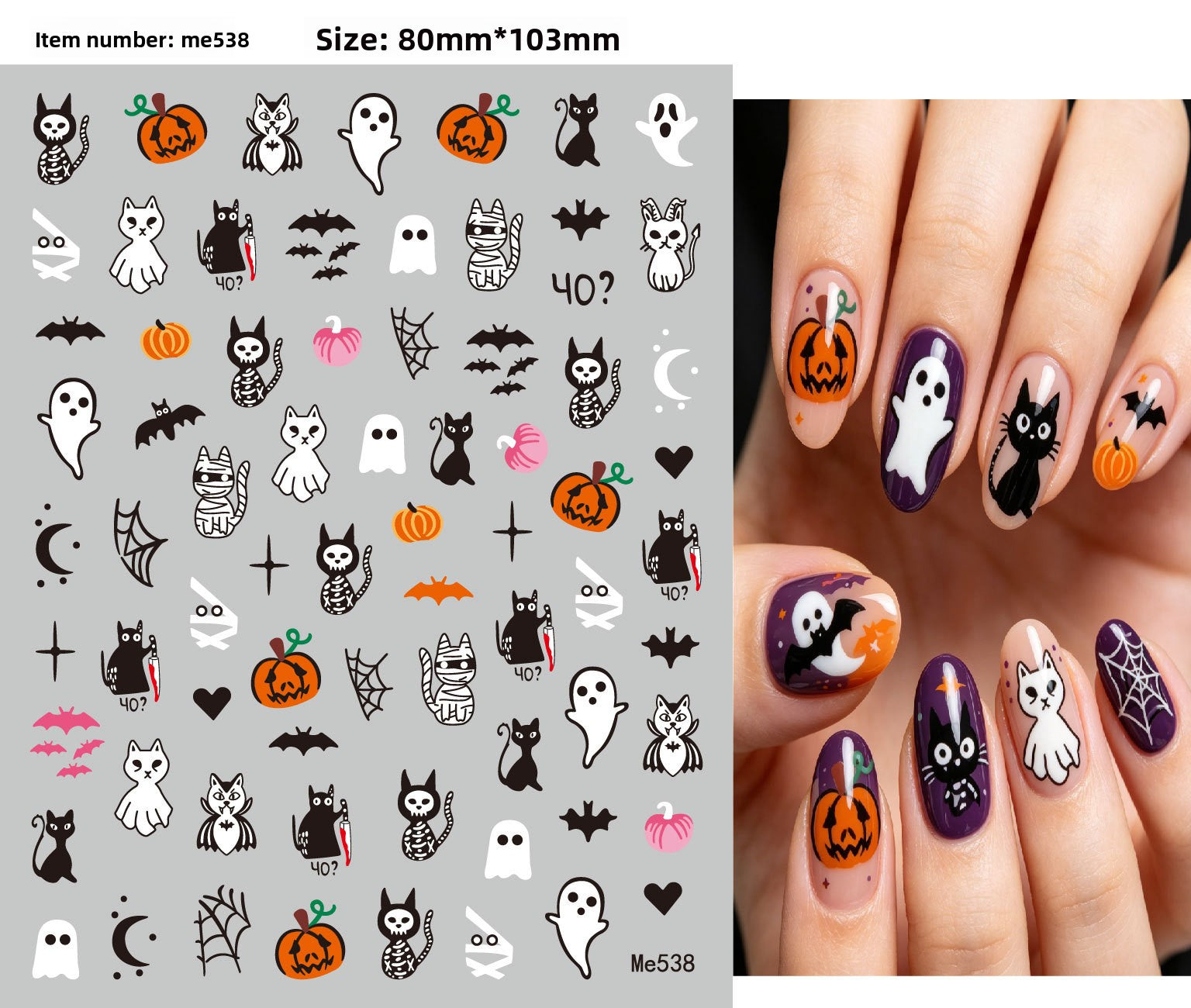 Halloween nail art stickers with witches, cats and crescent moon designs