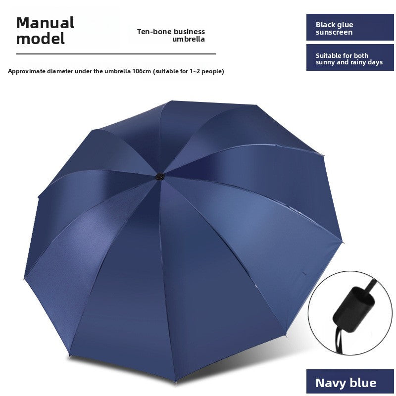 Sun and rain umbrella canopy open showing the black glue UV coating inside