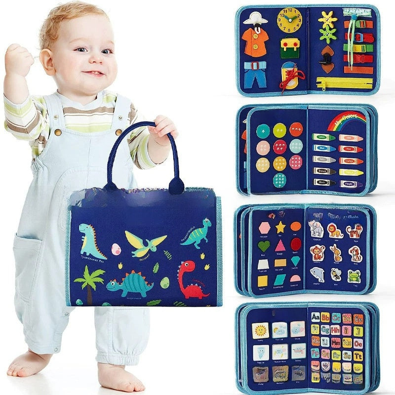 Felt busy board page with shapes and colours for young children