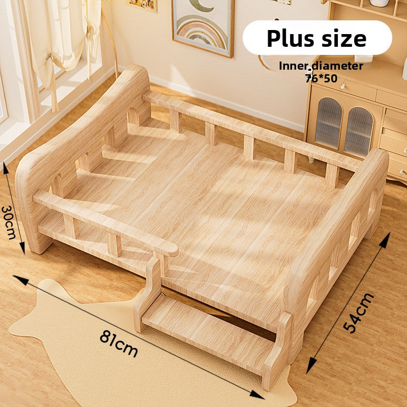 Extra Large solid wood pet bed with step, inner size 76 x 50 cm, outer 81 x 54 x 30 cm
