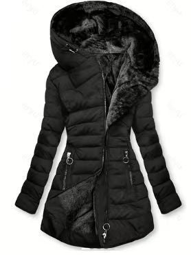 Womens Hooded Quilted Padded Jacket, Mid-Length, Slim Fit, Zip Front