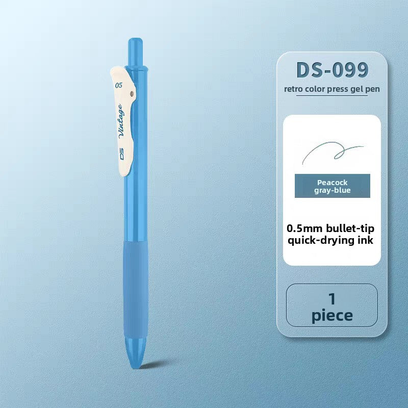 Blue retractable gel pen on a matching background, labeled Peacock gray blue, Peacock Gray Blue 1pc