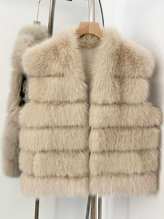 Women's Tiered Vegan Fur Sleeveless Vest