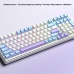 F99 mechanical keyboard with blue white purple gradient keycaps and RGB glow