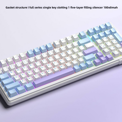F99 mechanical keyboard with blue white purple gradient keycaps and RGB glow