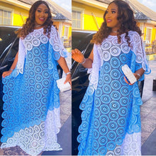 Womens Two Tone Guipure Lace Boubou Maxi Robe Dress