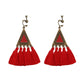 Handmade bohemian clip-on earrings with tassel and bead drop detail, zinc alloy frame, studio shot on white background