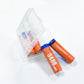 Two orange USB-C rechargeable AA batteries showing the 3400mWh print and the USB-C port next to a clear case