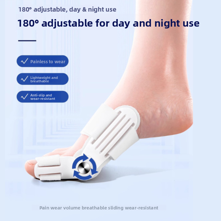 Side profile of the hinged bunion splint showing the support plate and pivot