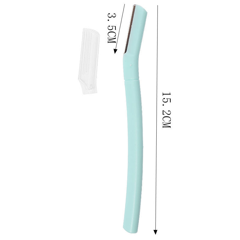 Mint green eyebrow razor with its clear cap, labelled 15.2 cm overall and 3.5 cm head, option Green