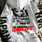 Oversized fleece hoodie with a white manga style JDM drift car print filling the back panel