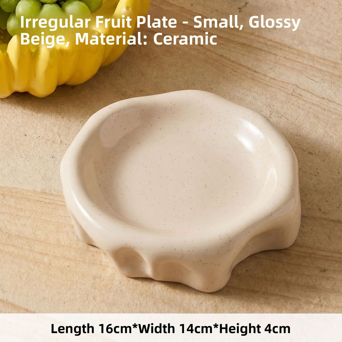 Small glossy beige ceramic wavy edge storage tray, 16 x 14 x 4 cm, 6in option
