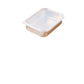 Single shallow stainless steel food tray with a clear snap on lid on a white background