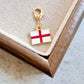 England enamel country flag keychain charm on a gold tone lobster clasp for keys and bags
