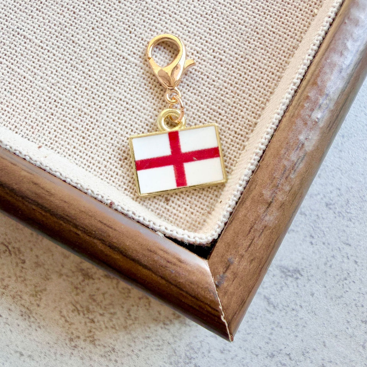 England enamel country flag keychain charm on a gold tone lobster clasp for keys and bags