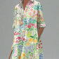Multicolor Floral print polyester shirt collar long sleeve A-line midi dress on a standing model