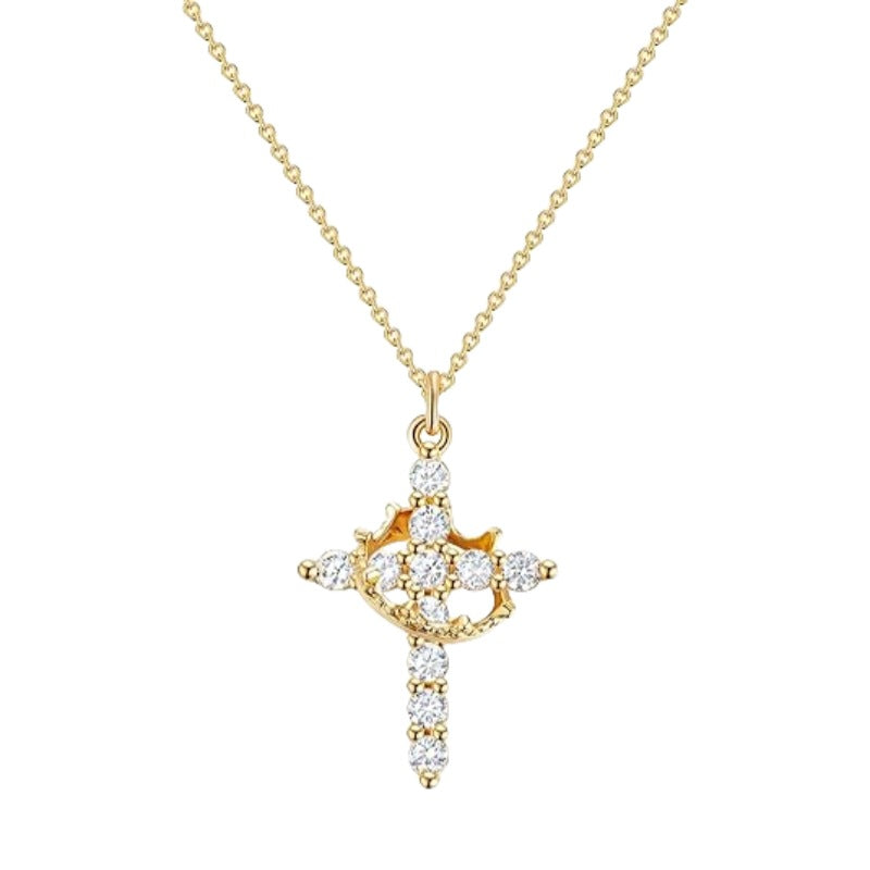 Cross pendant necklace styled and layered with a longer chain