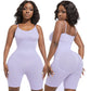 Model in a light purple shaping cami bodysuit, front and back showing the compression knit