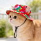 Pet bucket sun hat with ear holes and chin cord in a heart print, view 27