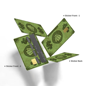 Four piece card skin covering the front and back of one payment card