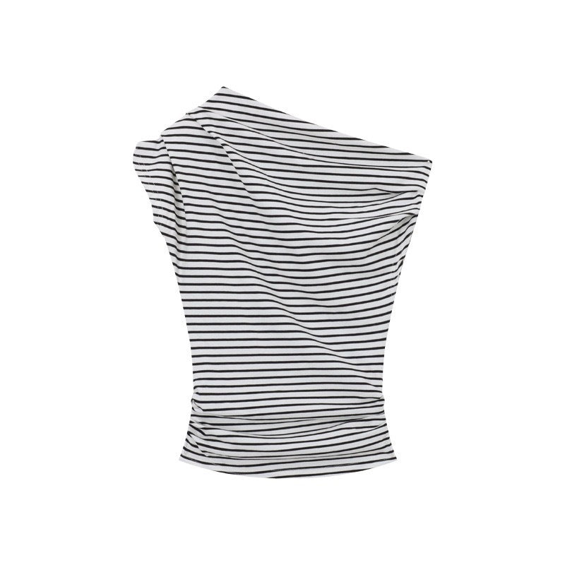 Black and White Striped Off-Shoulder T-Shirt for Women