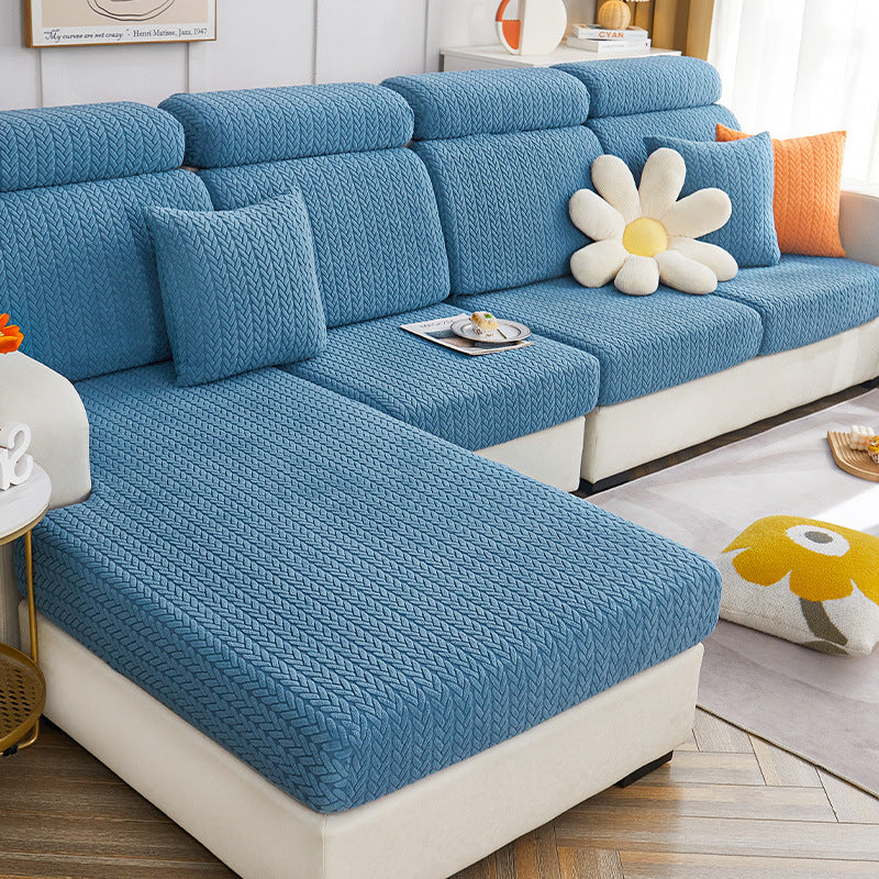 Jacquard sofa cushion cover shown in a daylight living room setting