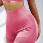 Red colourway of the seamless shorts with darker red jacquard texture at the hip