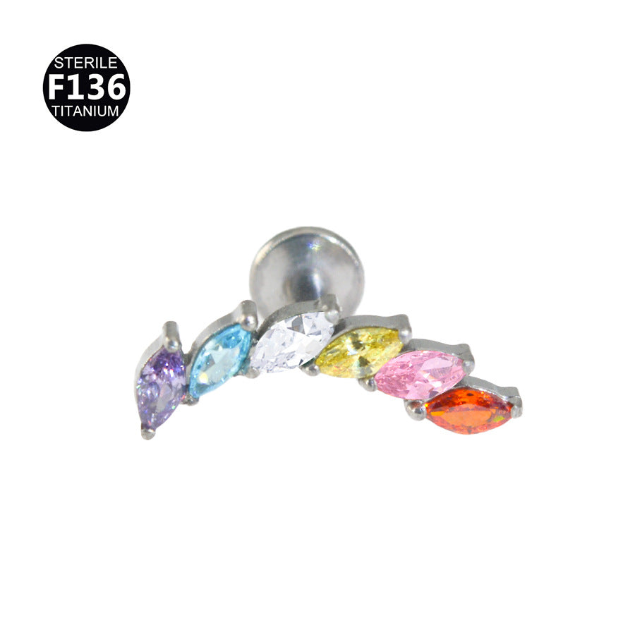 Titanium marquise zircon piercing stud showing the 1.2 mm bar and post length